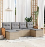 vidaXL 6-delige Loungeset met kussens poly rattan beige