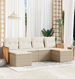 vidaXL 6-delige Loungeset met kussens poly rattan beige