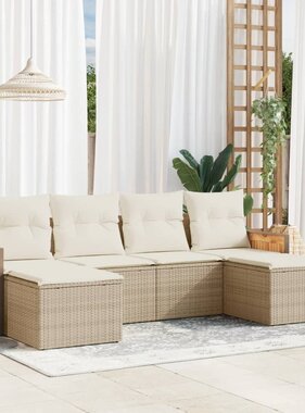 vidaXL 6-delige Loungeset met kussens poly rattan beige