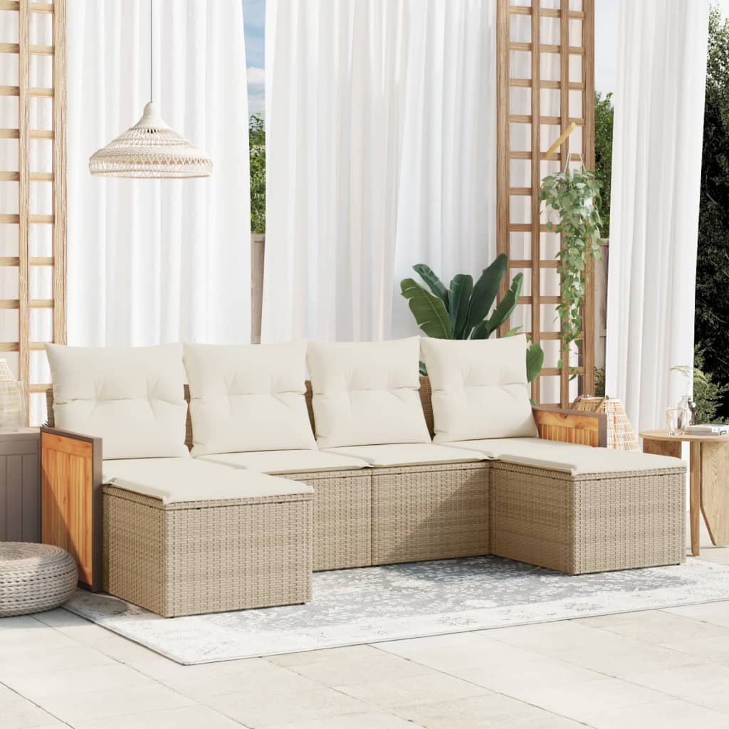 vidaXL 6-delige Loungeset met kussens poly rattan beige