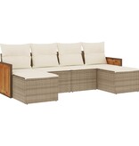 vidaXL 6-delige Loungeset met kussens poly rattan beige