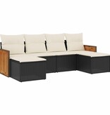 vidaXL 6-delige Loungeset met kussens poly rattan zwart