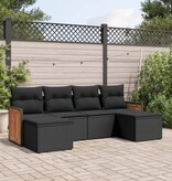 vidaXL 6-delige Loungeset met kussens poly rattan zwart