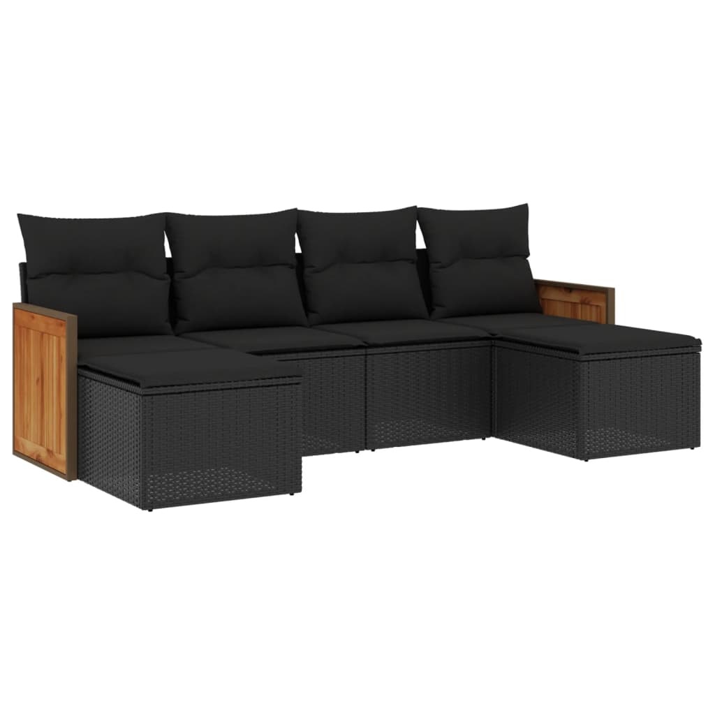 vidaXL 6-delige Loungeset met kussens poly rattan zwart