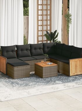 vidaXL 8-delige Loungeset met kussens poly rattan grijs