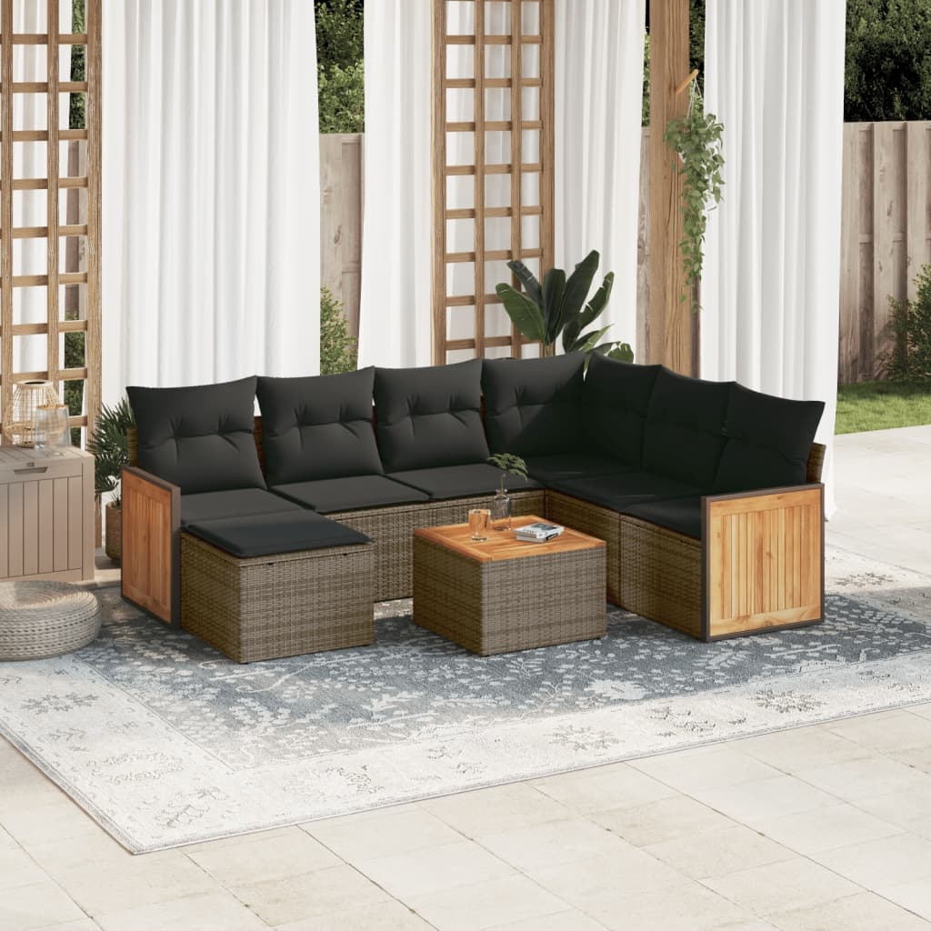 vidaXL 8-delige Loungeset met kussens poly rattan grijs