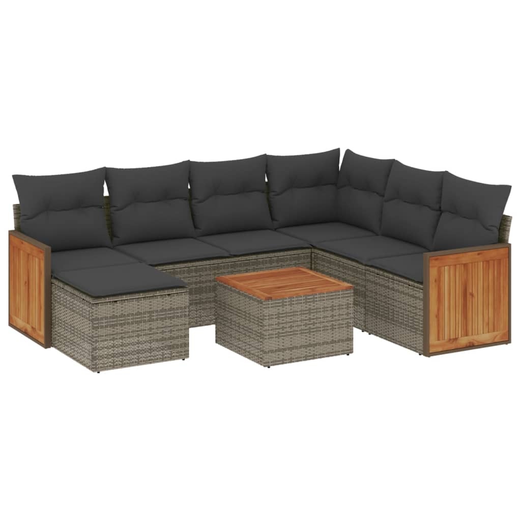 vidaXL 8-delige Loungeset met kussens poly rattan grijs