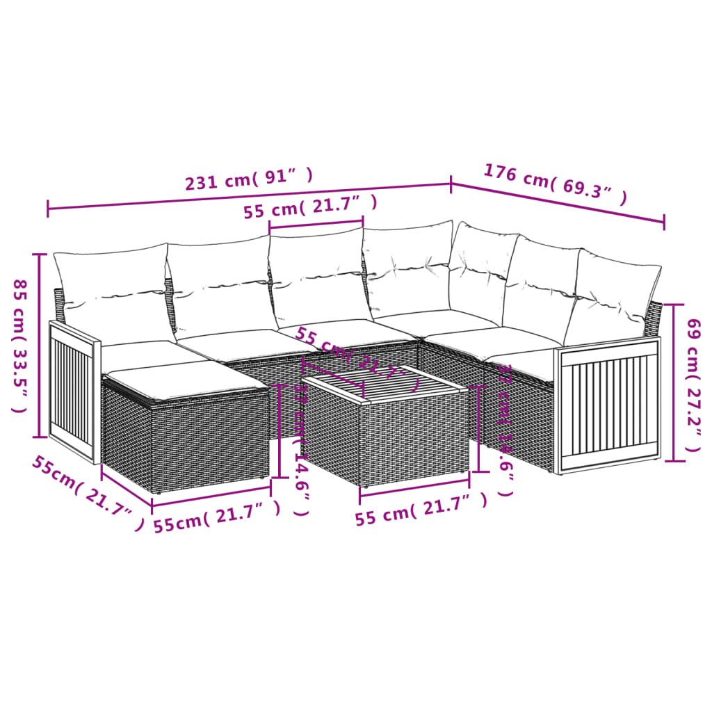 vidaXL 8-delige Loungeset met kussens poly rattan grijs