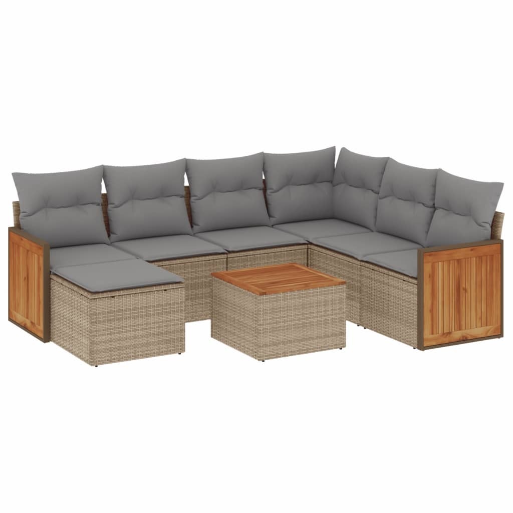 vidaXL 8-delige Loungeset met kussens poly rattan beige