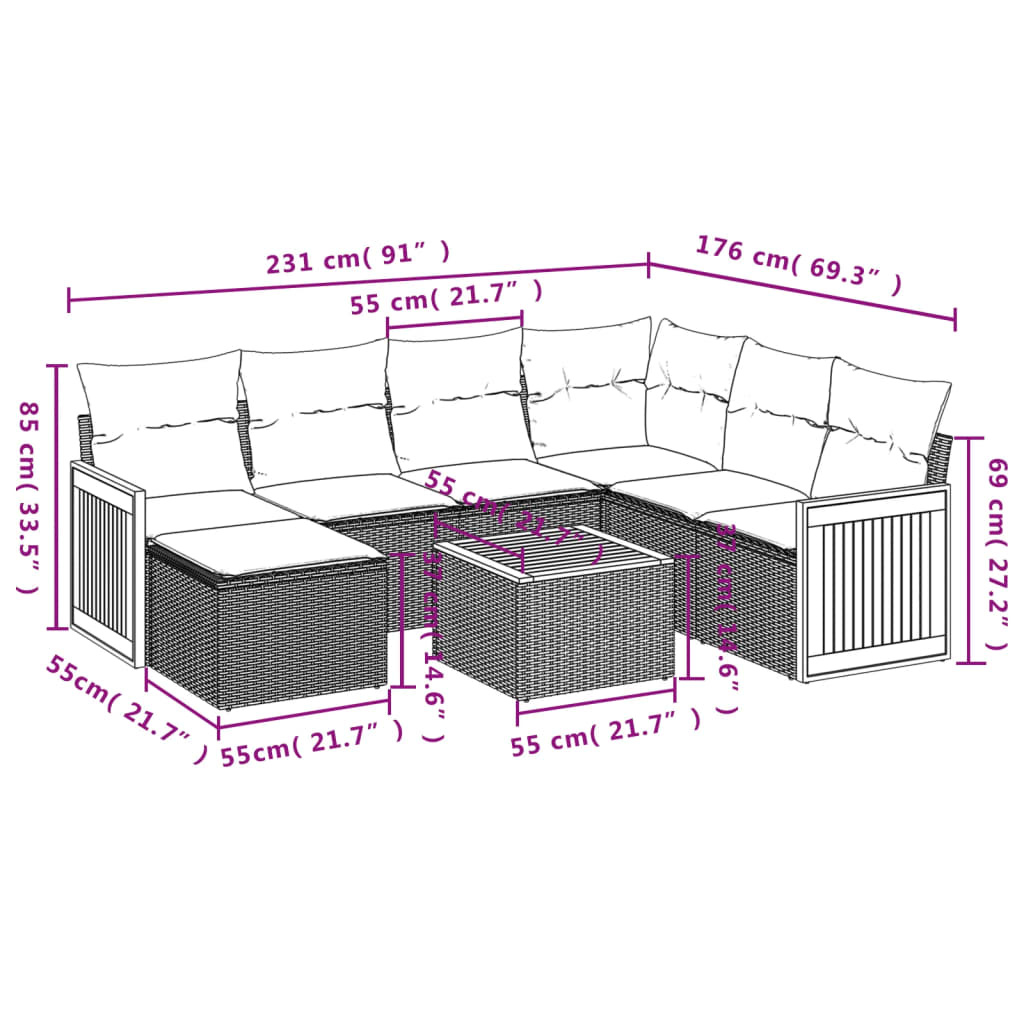 vidaXL 8-delige Loungeset met kussens poly rattan beige