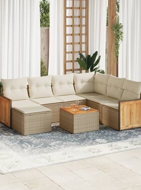 vidaXL 8-delige Loungeset met kussens poly rattan beige