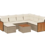 vidaXL 8-delige Loungeset met kussens poly rattan beige