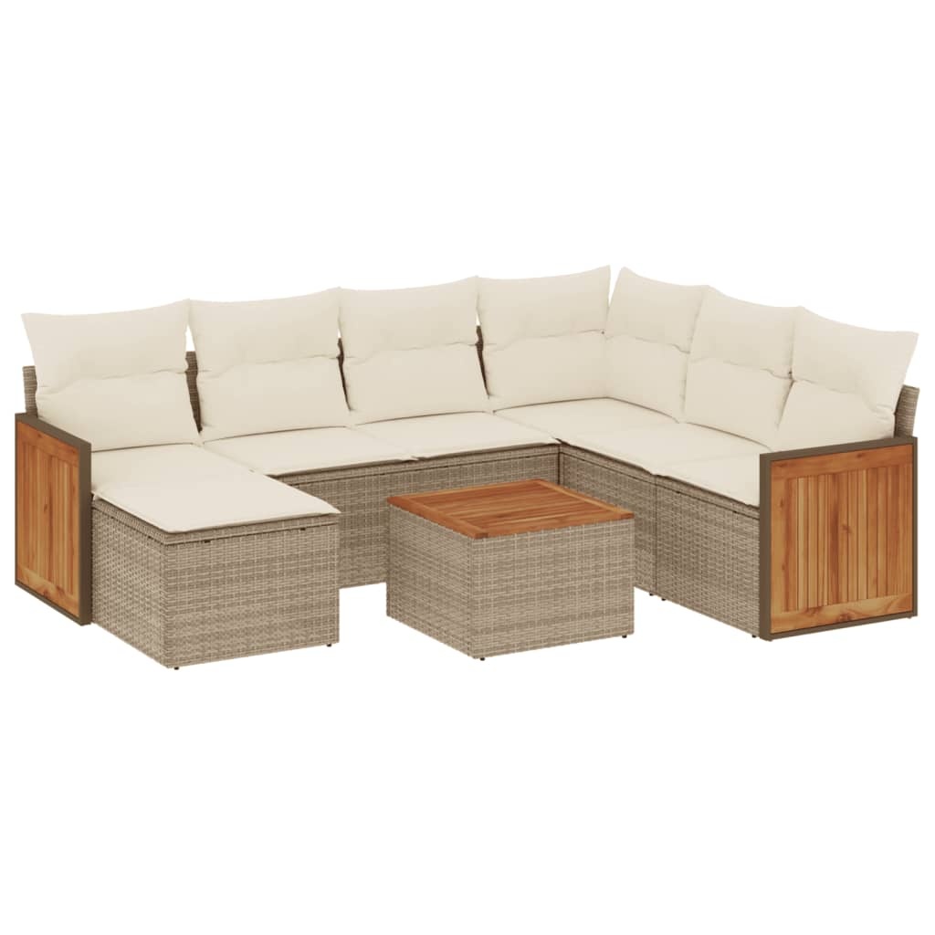 vidaXL 8-delige Loungeset met kussens poly rattan beige