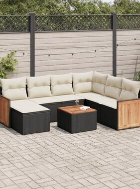 vidaXL 8-delige Loungeset met kussens poly rattan zwart