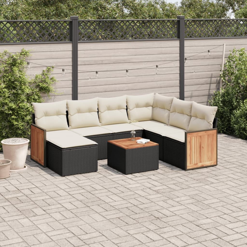 vidaXL 8-delige Loungeset met kussens poly rattan zwart