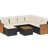 vidaXL 8-delige Loungeset met kussens poly rattan zwart