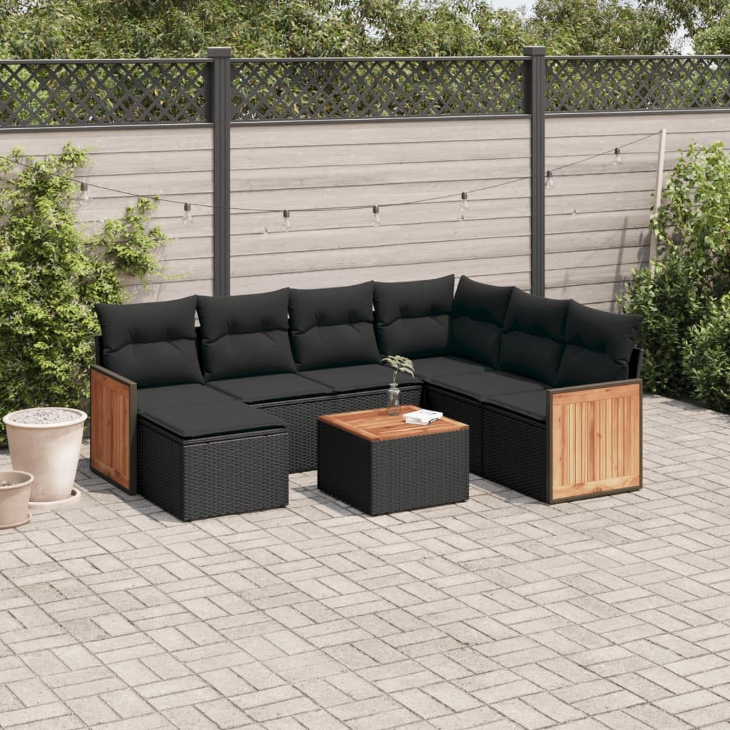 vidaXL 8-delige Loungeset met kussens poly rattan zwart