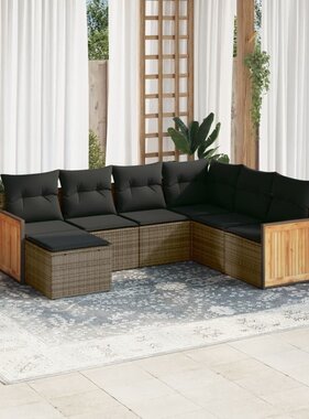 vidaXL 7-delige Loungeset met kussens poly rattan grijs