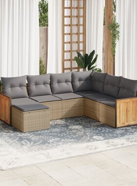 vidaXL 7-delige Loungeset met kussens poly rattan beige