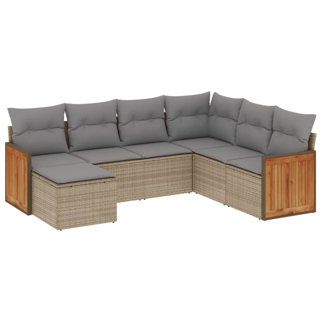 vidaXL 7-delige Loungeset met kussens poly rattan beige