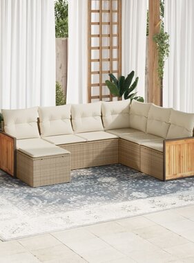 vidaXL 7-delige Loungeset met kussens poly rattan beige