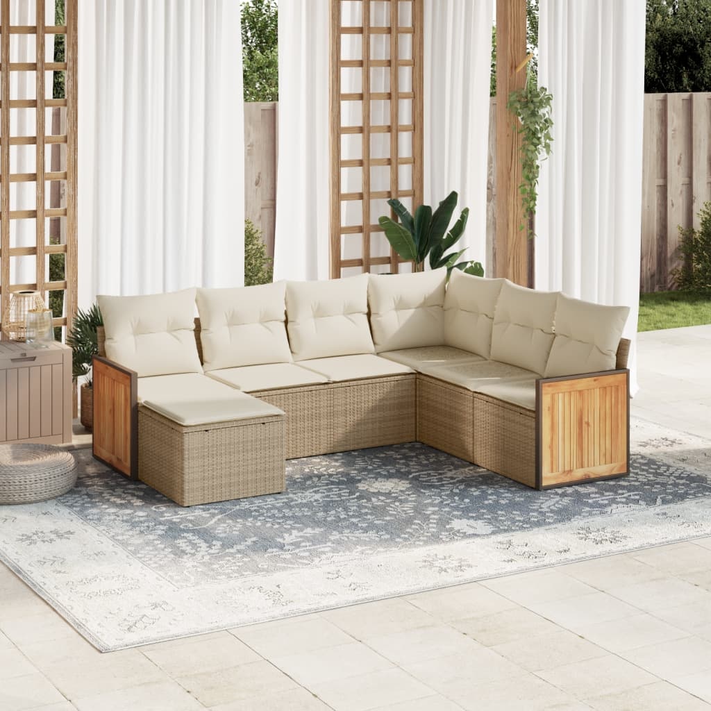 vidaXL 7-delige Loungeset met kussens poly rattan beige