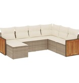 vidaXL 7-delige Loungeset met kussens poly rattan beige