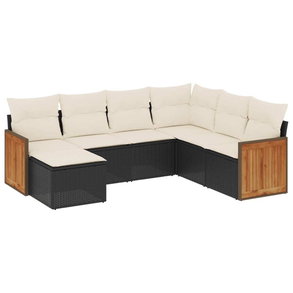 vidaXL 7-delige Loungeset met kussens poly rattan zwart