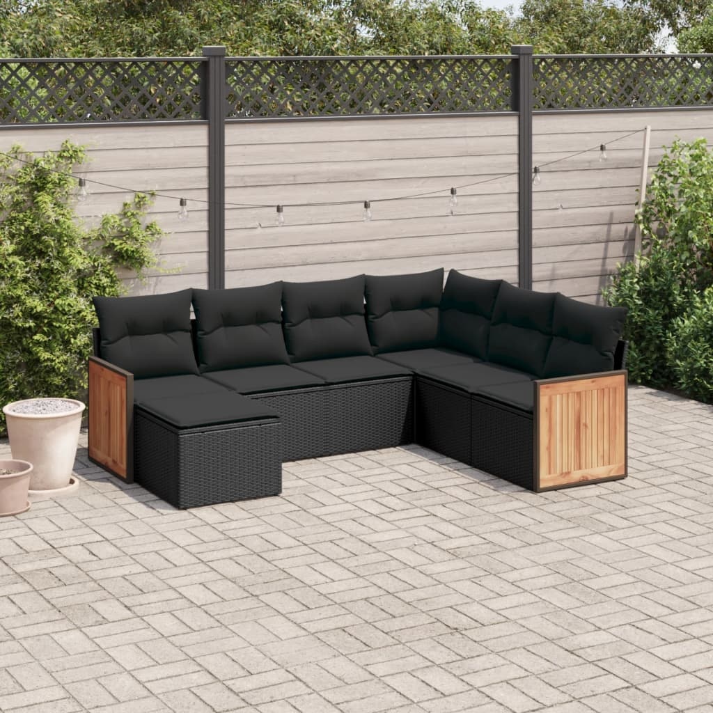 vidaXL 7-delige Loungeset met kussens poly rattan zwart