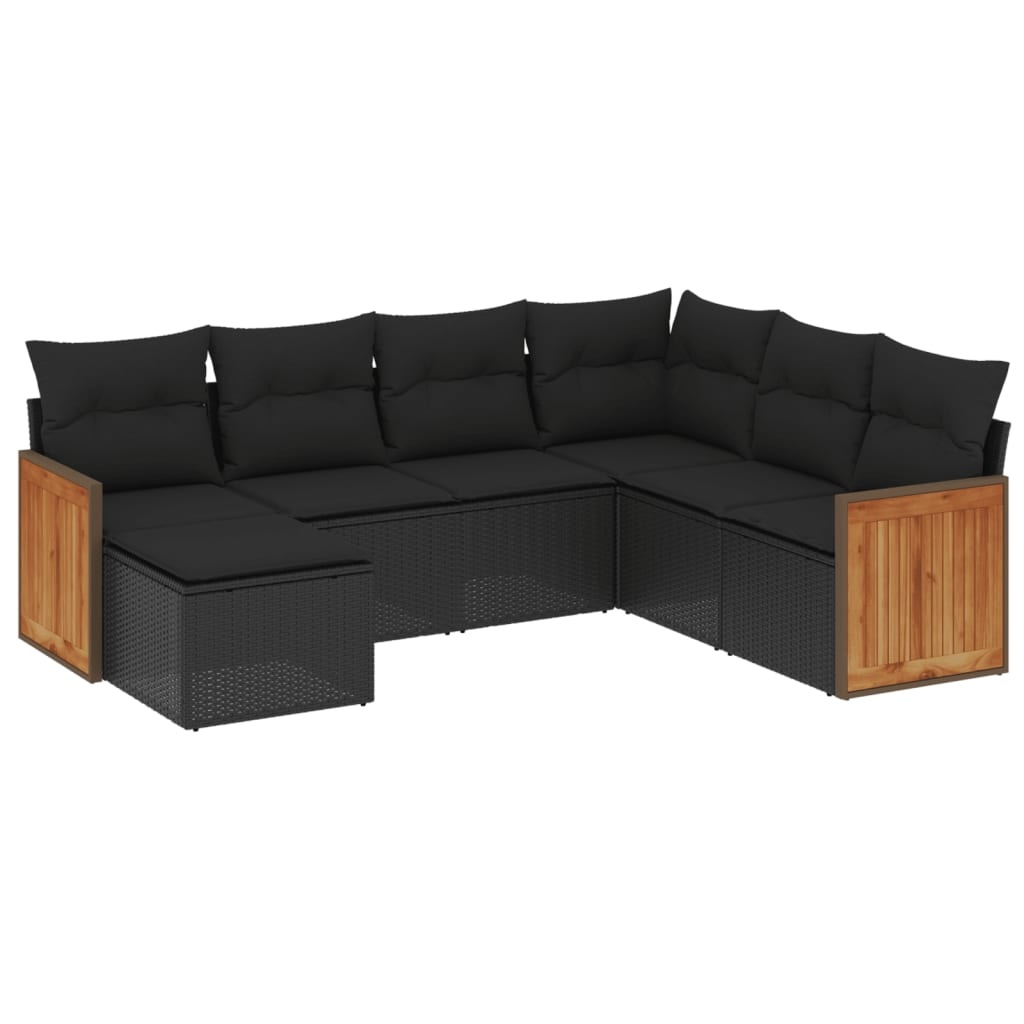 vidaXL 7-delige Loungeset met kussens poly rattan zwart