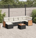 vidaXL 8-delige Loungeset met kussens poly rattan zwart