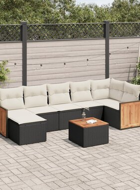 vidaXL 8-delige Loungeset met kussens poly rattan zwart