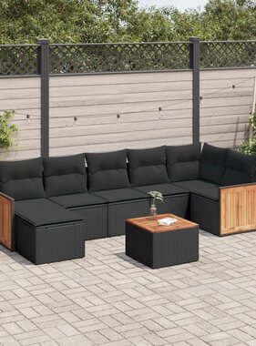 vidaXL 8-delige Loungeset met kussens poly rattan zwart