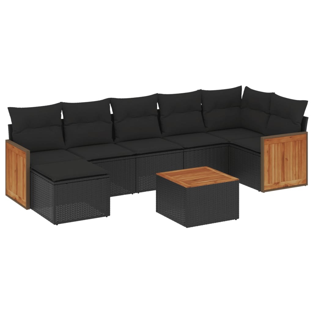 vidaXL 8-delige Loungeset met kussens poly rattan zwart