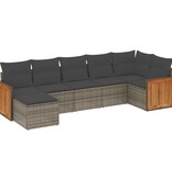 vidaXL 7-delige Loungeset met kussens poly rattan grijs