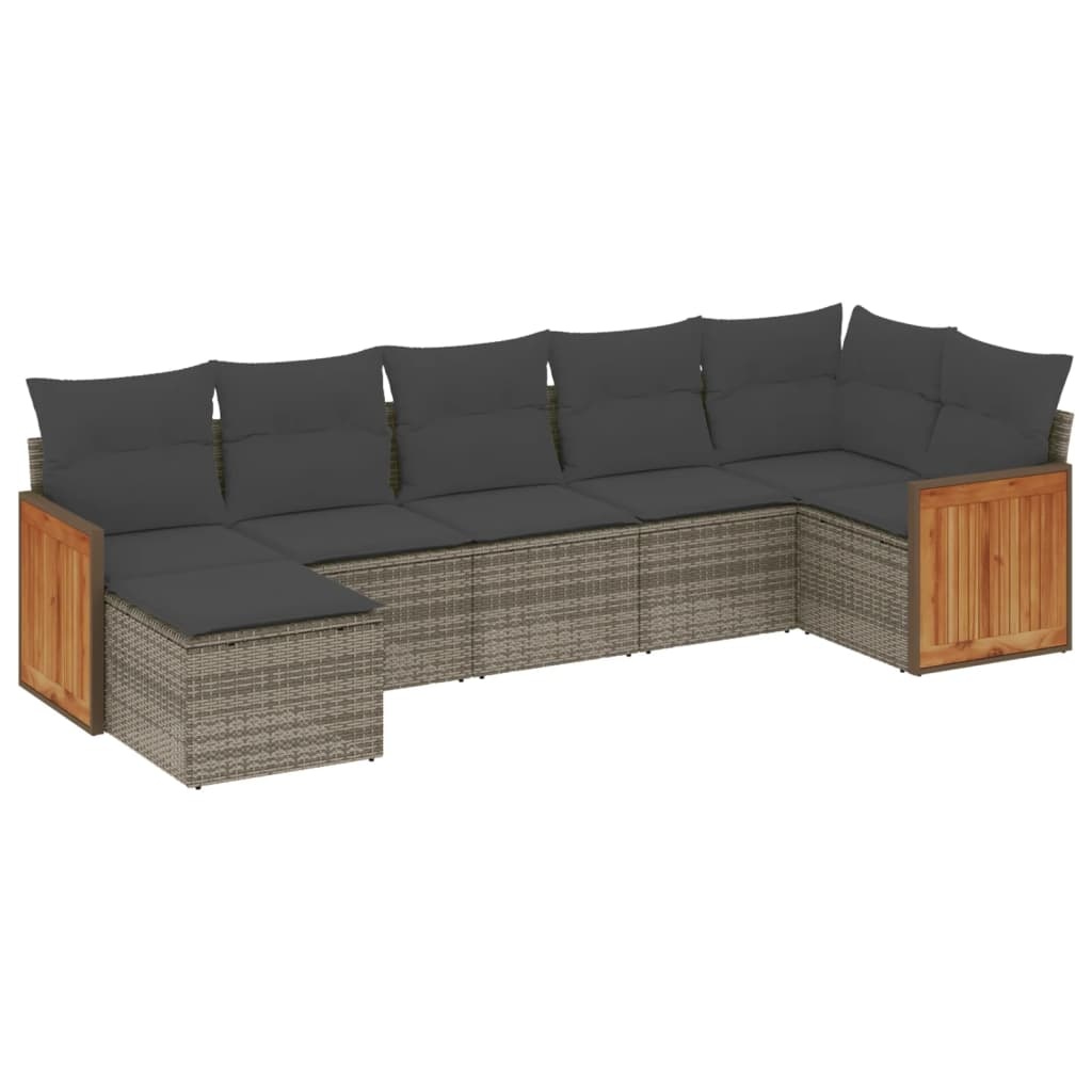 vidaXL 7-delige Loungeset met kussens poly rattan grijs