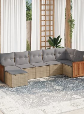 vidaXL 7-delige Loungeset met kussens poly rattan beige