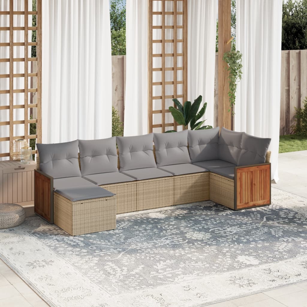 vidaXL 7-delige Loungeset met kussens poly rattan beige