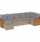 vidaXL 7-delige Loungeset met kussens poly rattan beige