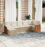 vidaXL 7-delige Loungeset met kussens poly rattan beige