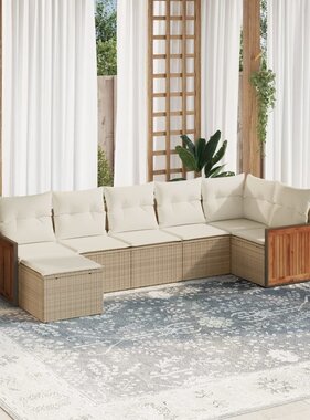 vidaXL 7-delige Loungeset met kussens poly rattan beige