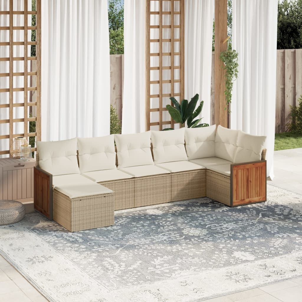 vidaXL 7-delige Loungeset met kussens poly rattan beige