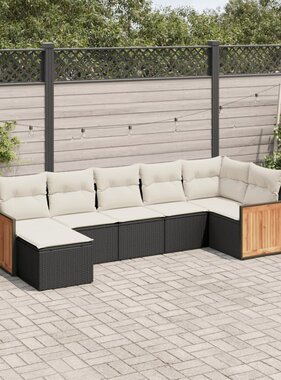 vidaXL 7-delige Loungeset met kussens poly rattan zwart