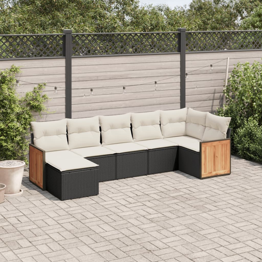 vidaXL 7-delige Loungeset met kussens poly rattan zwart