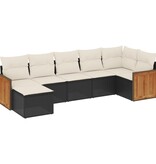 vidaXL 7-delige Loungeset met kussens poly rattan zwart