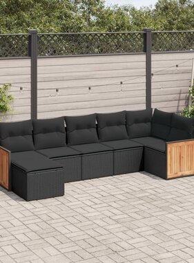 vidaXL 7-delige Loungeset met kussens poly rattan zwart