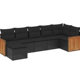 vidaXL 7-delige Loungeset met kussens poly rattan zwart