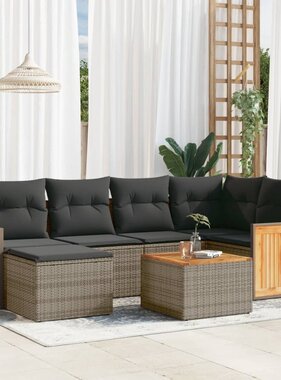 vidaXL 7-delige Loungeset met kussens poly rattan grijs