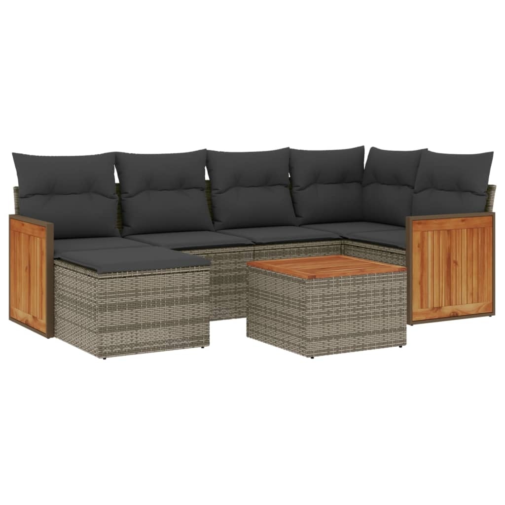 vidaXL 7-delige Loungeset met kussens poly rattan grijs