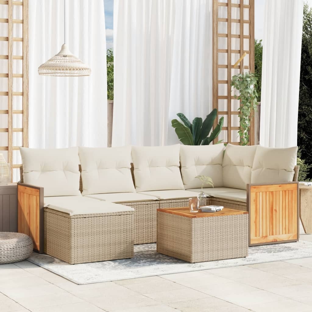 vidaXL 7-delige Loungeset met kussens poly rattan beige